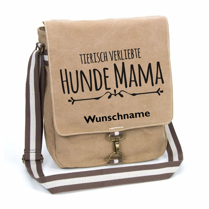 Hundemama - Canvas Schultertasche Tasche mit Namen