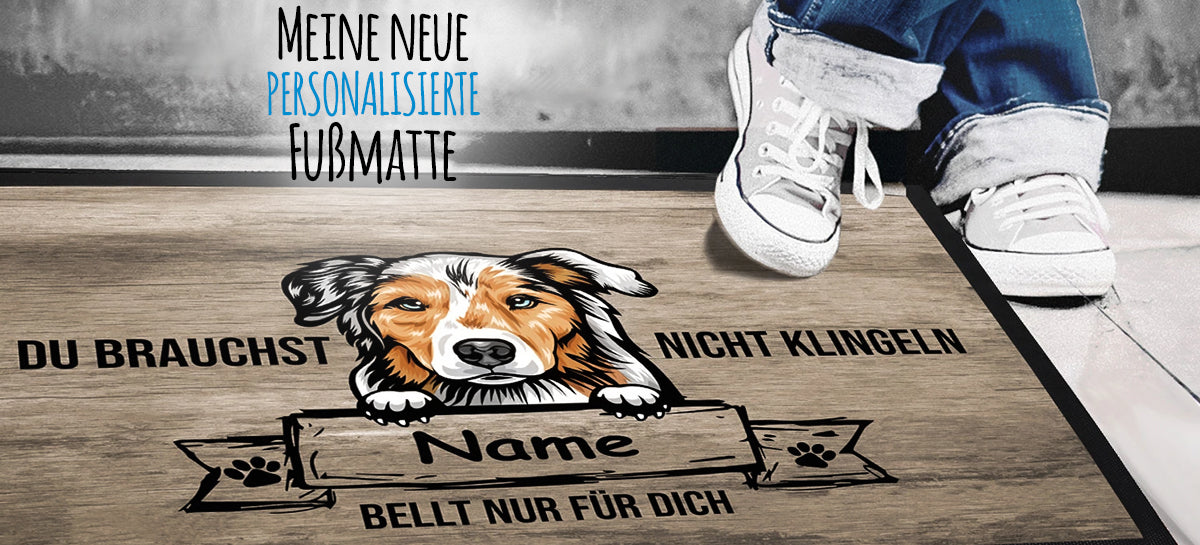 Personalisierte Fußmatte mit Hundemotiv und Wunschname