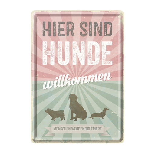 Pfotenschild Retro Blechschild Postkarte: Hunde Willkommen 10 x 14 cm-Pfotenschild-Tierisch-tolle-Geschenke