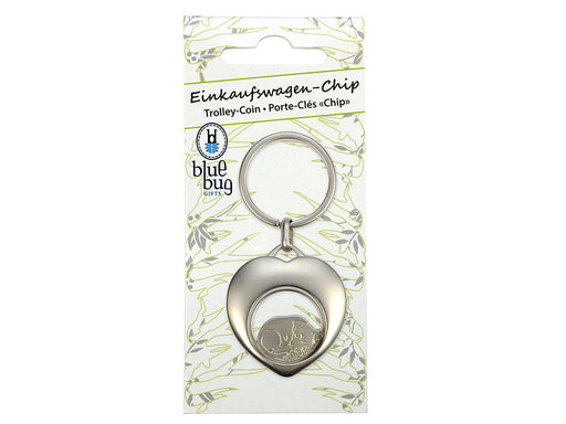 Bluebug Metall Schlüsselanhänger Einkaufswagen-Chip Herz mit Welpe-bluebug-Tierisch-tolle-Geschenke
