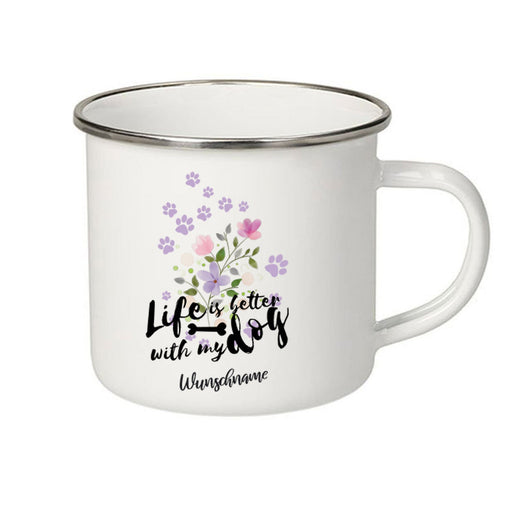 Emaille Becher - Life is better Lila mit Wunschname-Tierisch-tolle Geschenke-Tierisch-tolle-Geschenke