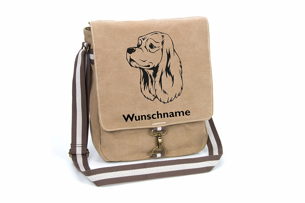 Amerikanischer Cocker Spaniel Canvas Schultertasche Tasche mit Hundemotiv und Namen