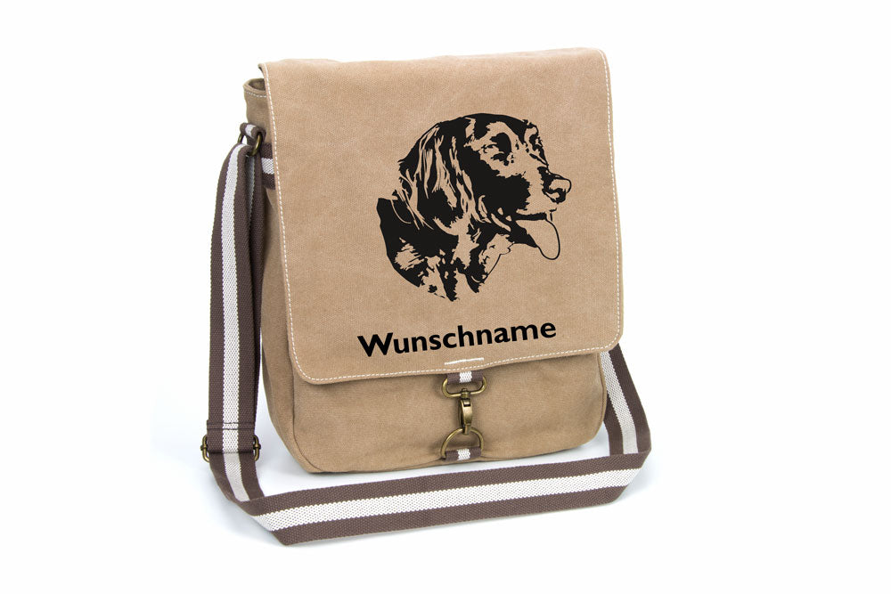 Münsterländer Canvas Schultertasche Tasche mit Hundemotiv und Namen