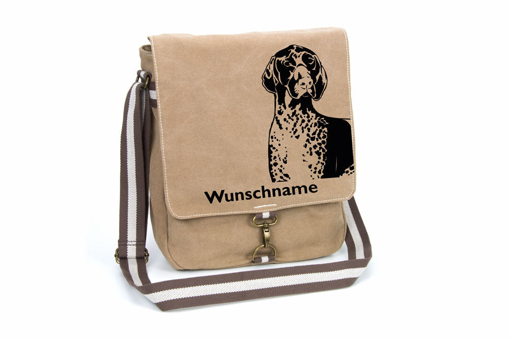 German Shorthaired Pointer - Deutsch Kurzhaar Canvas Schultertasche Tasche mit Hundemotiv und Namen