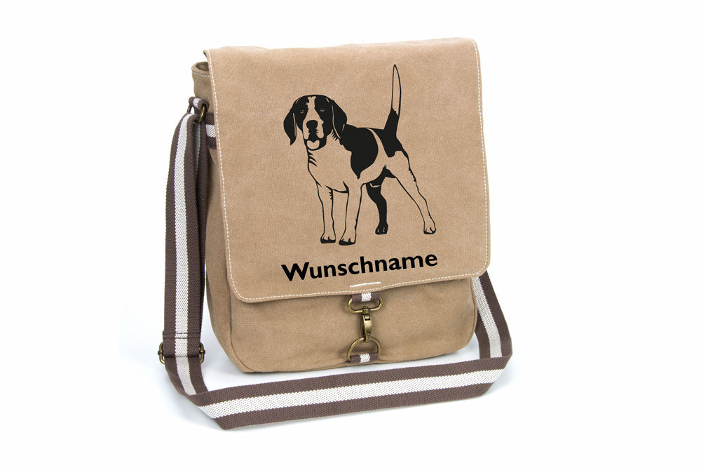 Beagle 1 Canvas Schultertasche Tasche mit Hundemotiv und Namen