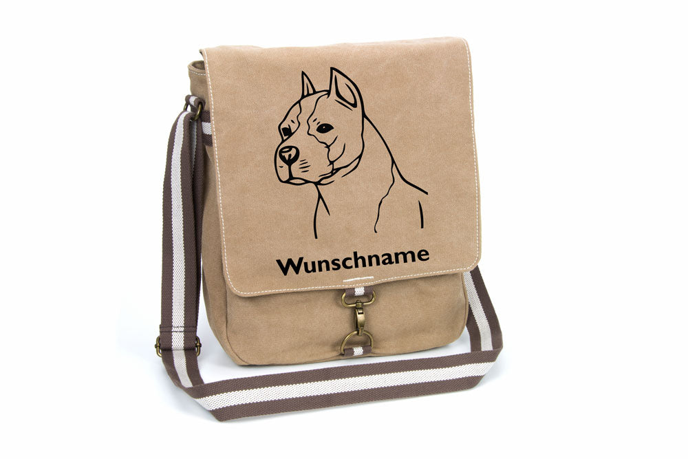 American Staffordshire Terrier Canvas Schultertasche Tasche mit Hundemotiv und Namen