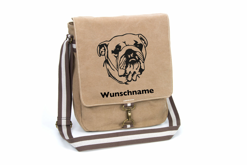 American Bulldog Canvas Schultertasche Tasche mit Hundemotiv und Namen