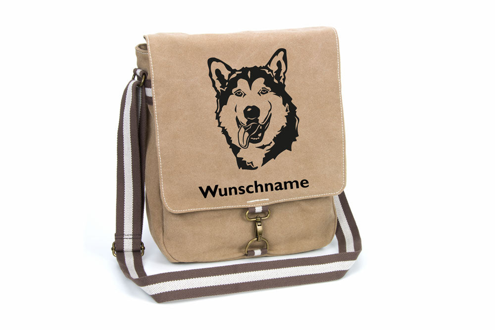 Alaskan Malamute Canvas Schultertasche Tasche mit Hundemotiv und Namen