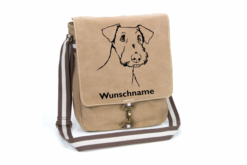 Airedale Terrier 3 Canvas Schultertasche Tasche mit Hundemotiv und Namen
