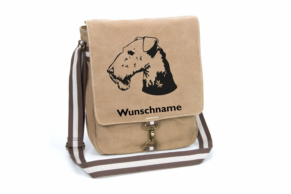 Airedale Terrier 2 Canvas Schultertasche Tasche mit Hundemotiv und Namen