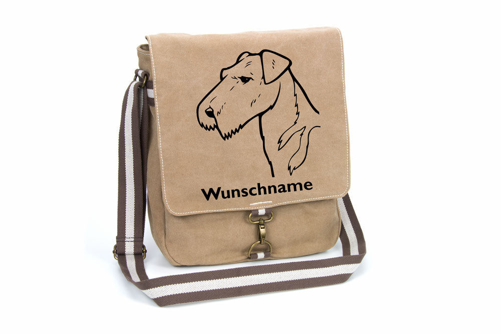 Airedale Terrier Canvas Schultertasche Tasche mit Hundemotiv und Namen