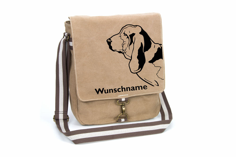 Basset Canvas Schultertasche Tasche mit Hundemotiv und Namen