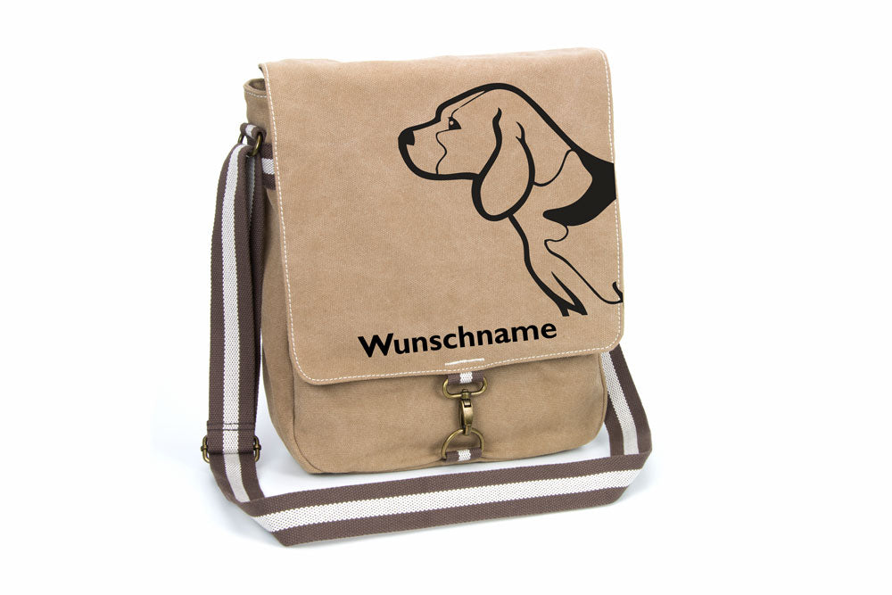 Beagle 2 Canvas Schultertasche Tasche mit Hundemotiv und Namen