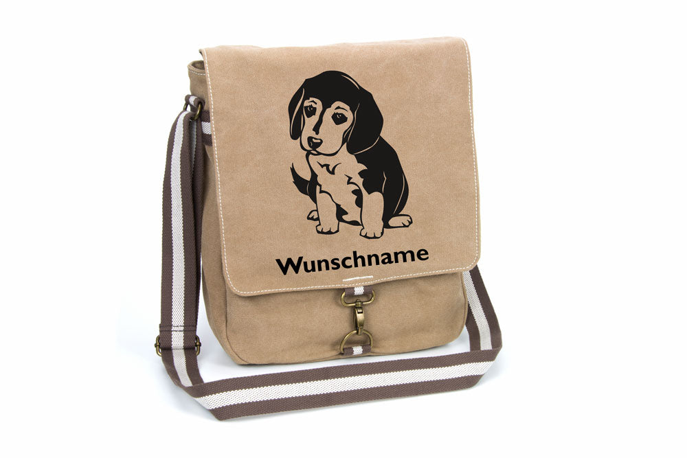 Beagle 3 Welpe Canvas Schultertasche Tasche mit Hundemotiv und Namen