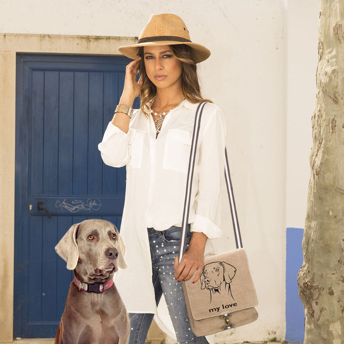 Basset Canvas Schultertasche Tasche mit Hundemotiv und Namen