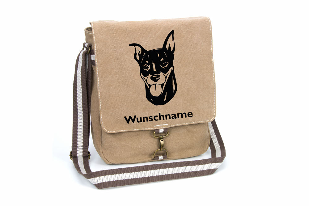 Zwergpinscher Canvas Schultertasche Tasche mit Hundemotiv und Namen