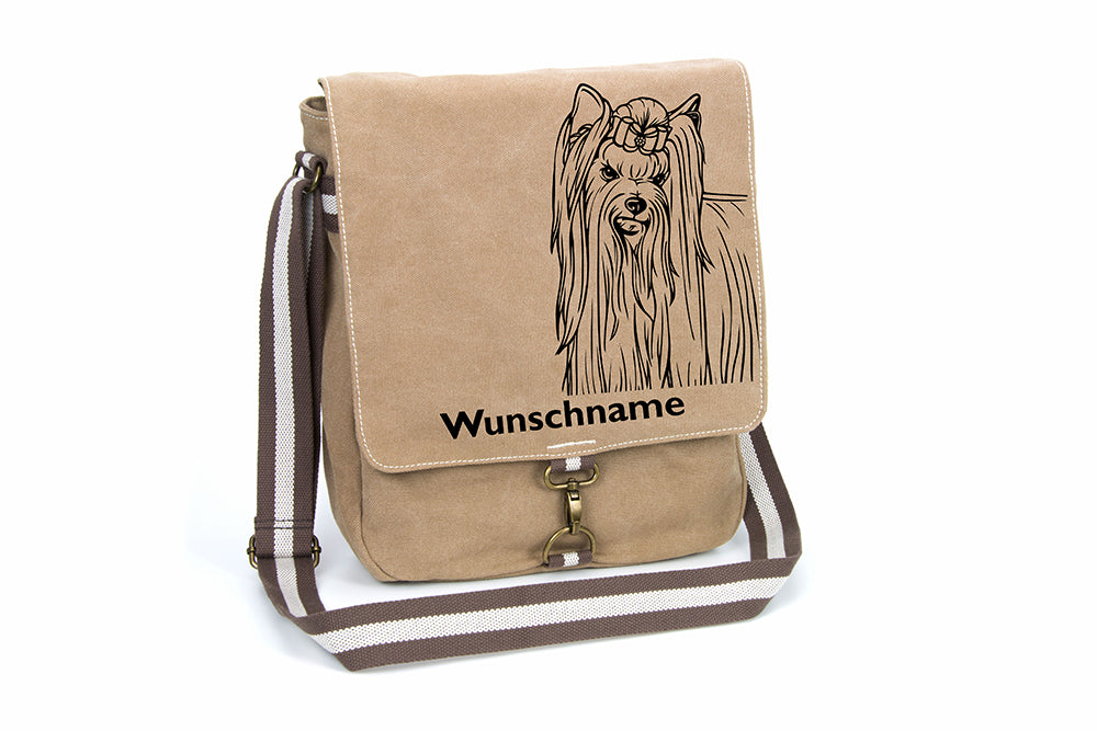 Yorkshire Terrier 3 Canvas Schultertasche Tasche mit Hundemotiv und Namen