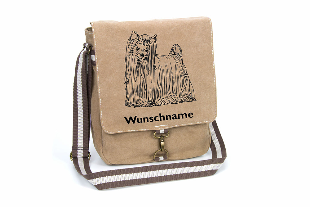 Yorkshire Terrier Canvas Schultertasche Tasche mit Hundemotiv und Namen