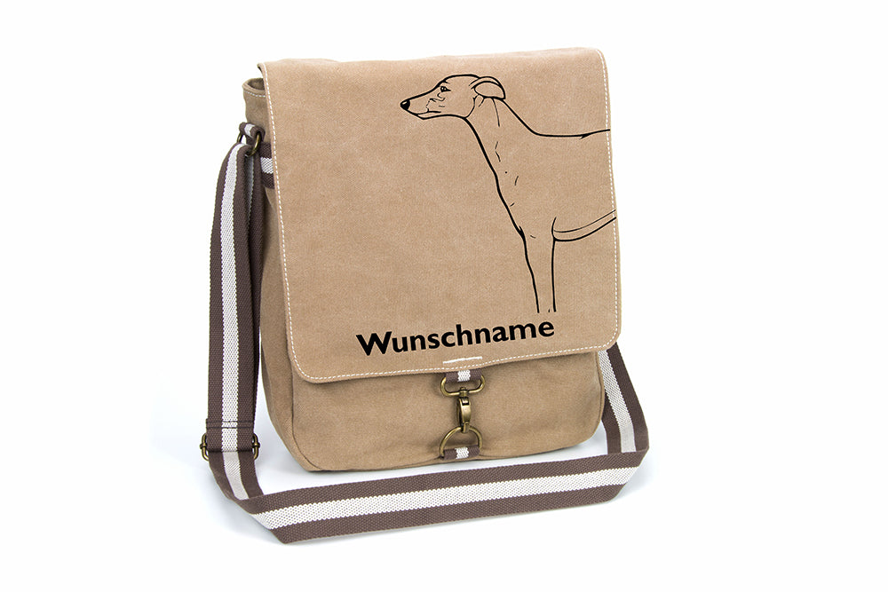 Whippet Canvas Schultertasche Tasche mit Hundemotiv und Namen