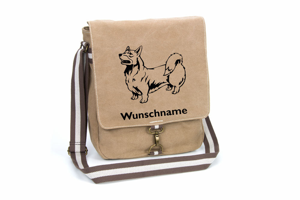 Welsh Corgi Pembroke Canvas Schultertasche Tasche mit Hundemotiv und Namen