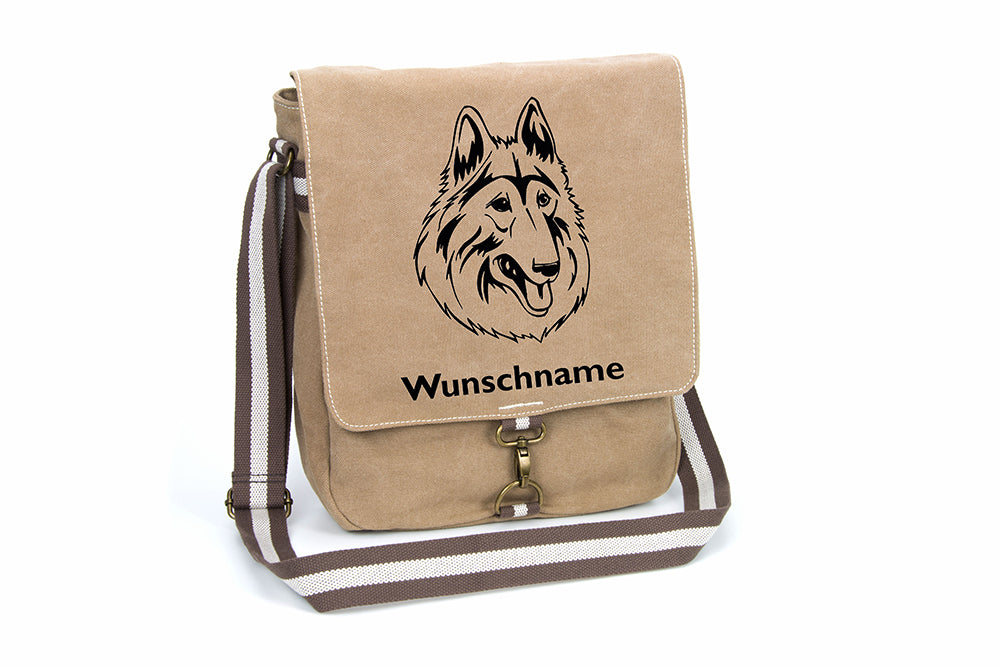 Belgischer Schäferhund Tervueren Canvas Schultertasche Tasche mit Hundemotiv und Namen
