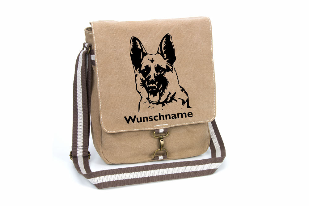 Schäferhund 3 Canvas Schultertasche Tasche mit Hundemotiv und Namen