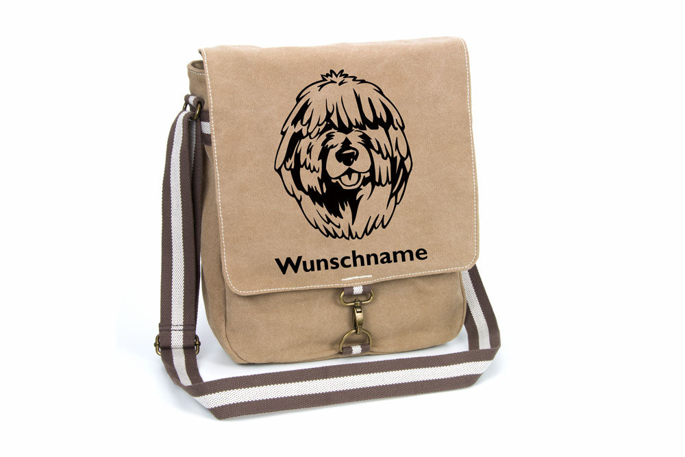 Puli Canvas Schultertasche Tasche mit Hundemotiv und Namen