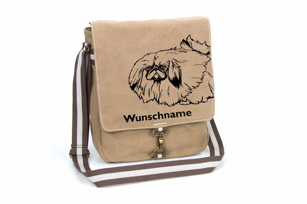 Pekinese Canvas Schultertasche Tasche mit Hundemotiv und Namen