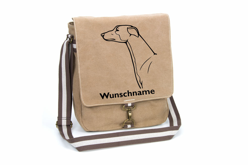 Greyhound Canvas Schultertasche Tasche mit Hundemotiv und Namen