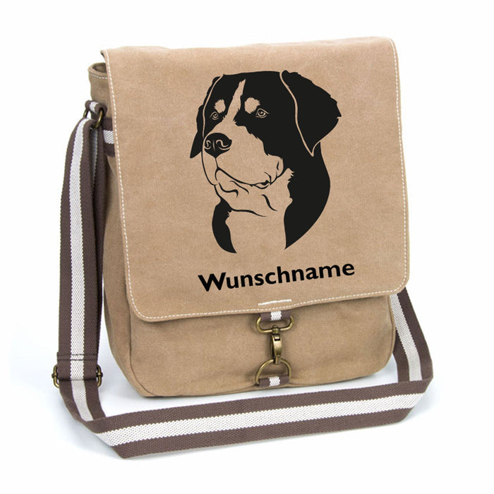 Großer Schweizer Sennenhund 2 Canvas Schultertasche Tasche mit Hundemotiv und Namen