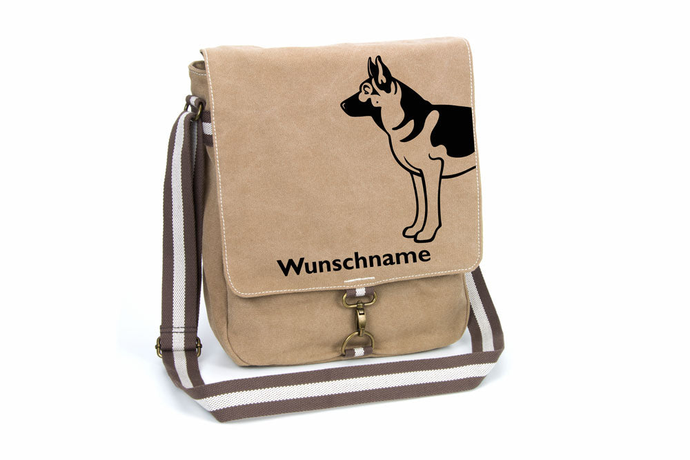 Deutscher Schäferhund 3 Canvas Schultertasche Tasche mit Hundemotiv und Namen