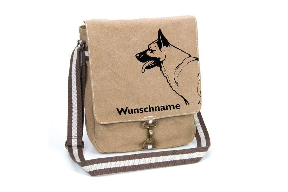 Deutscher Schäferhund Canvas Schultertasche Tasche mit Hundemotiv und Namen