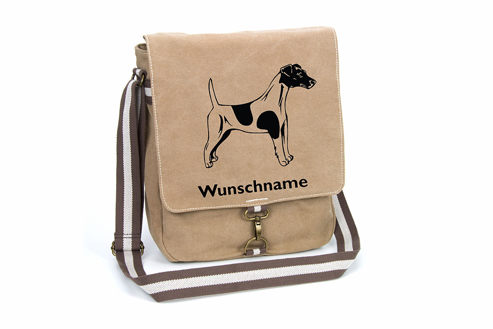 Foxterrier Kurzhaar Canvas Schultertasche Tasche mit Hundemotiv und Namen