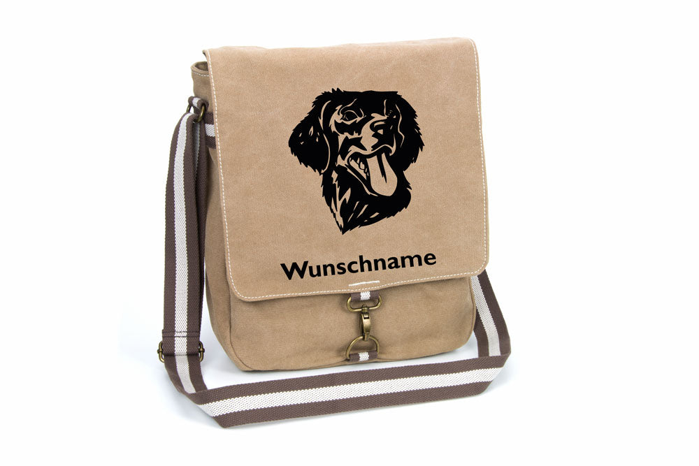 Flat Coated Retriever Canvas Schultertasche Tasche mit Hundemotiv und Namen
