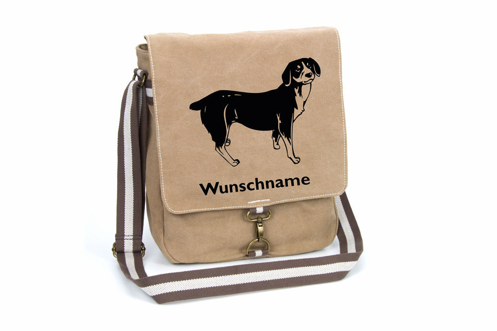 Entlebucher Sennenhund Canvas Schultertasche Tasche mit Hundemotiv und Namen
