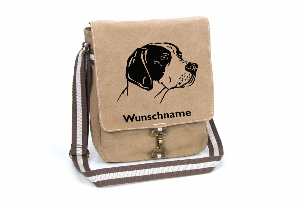 English Pointer 2 Canvas Schultertasche Tasche mit Hundemotiv und Namen