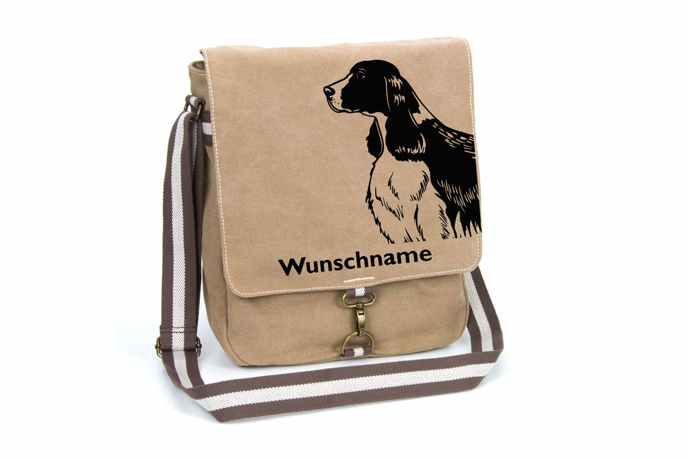 English Springer Spaniel Canvas Schultertasche Tasche mit Hundemotiv und Namen
