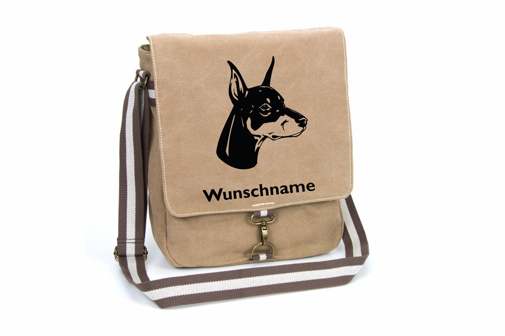 Dobermann 1 Canvas Schultertasche Tasche mit Hundemotiv und Namen