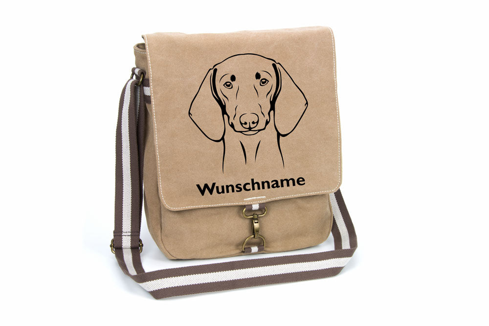 Dackel Kurzhaar Canvas Schultertasche Tasche mit Hundemotiv und Namen