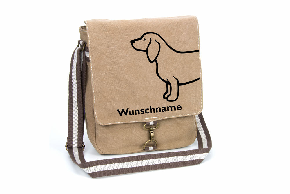 Dackel 3 Canvas Schultertasche Tasche mit Hundemotiv und Namen