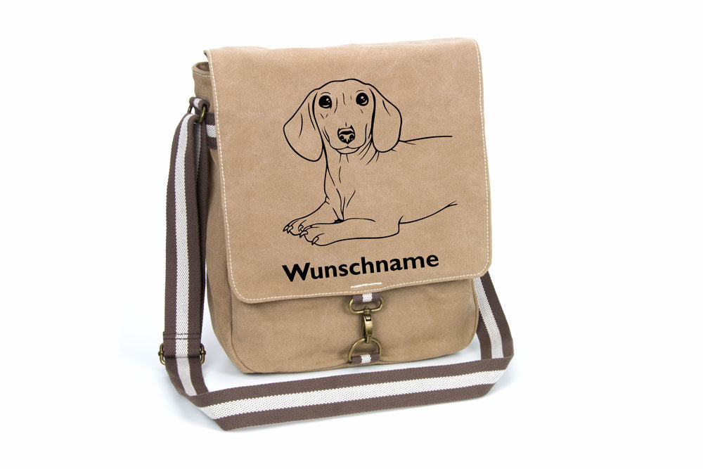 Dackel 2 Canvas Schultertasche Tasche mit Hundemotiv und Namen