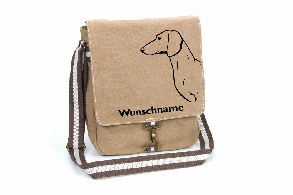 Dackel Canvas Schultertasche Tasche mit Hundemotiv und Namen