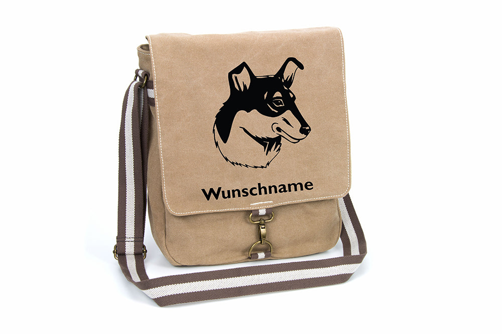 Collie Kurzhaar Canvas Schultertasche Tasche mit Hundemotiv und Namen