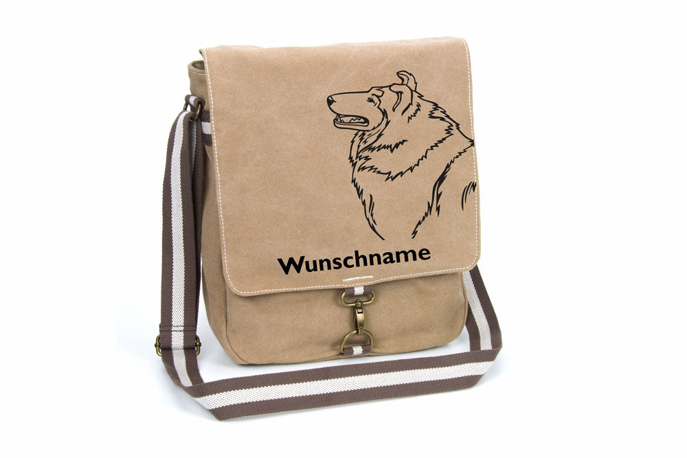 Collie Canvas Schultertasche Tasche mit Hundemotiv und Namen
