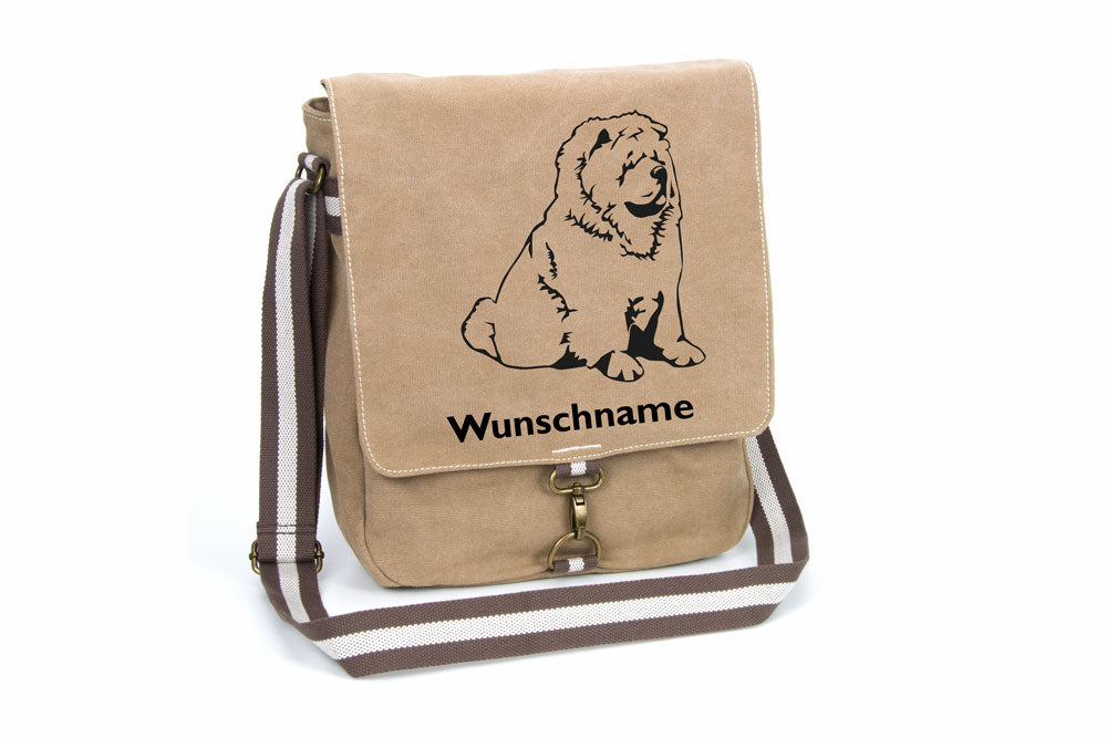 Chow-Chow Canvas Schultertasche Tasche mit Hundemotiv und Namen