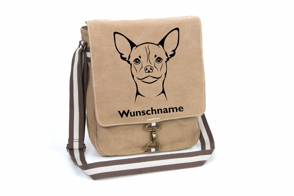 Chihuahua Kurzhaar 2 Canvas Schultertasche Tasche mit Hundemotiv und Namen