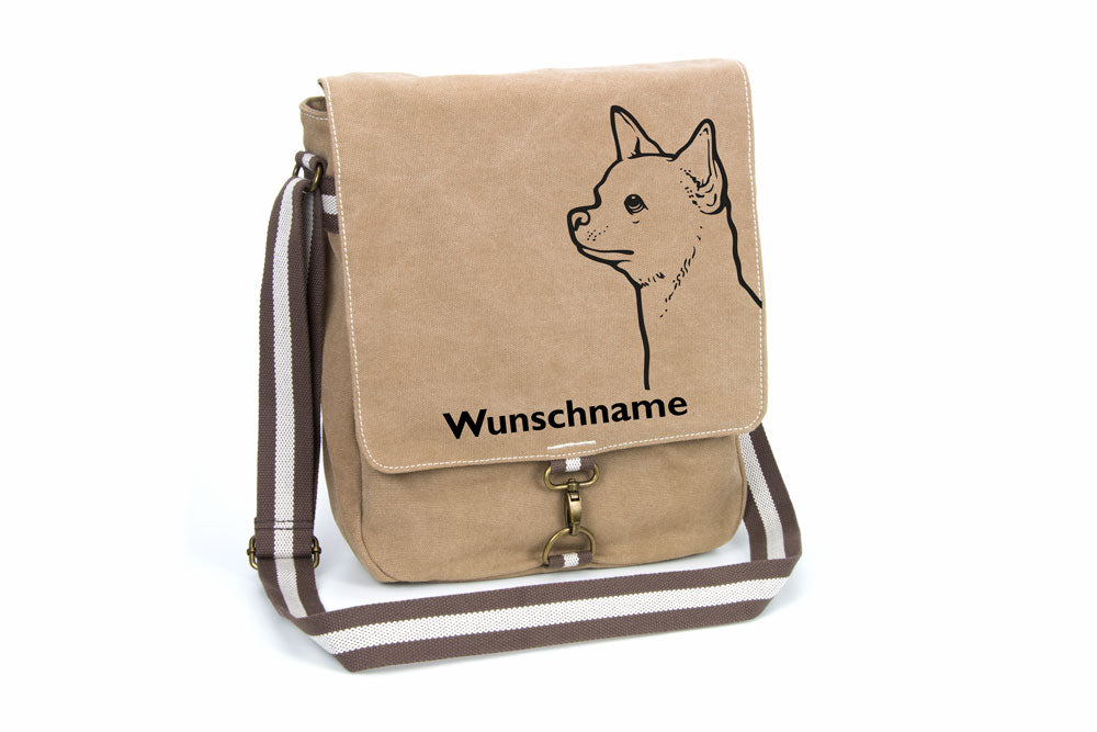 Chihuahua 2 Canvas Schultertasche Tasche mit Hundemotiv und Namen