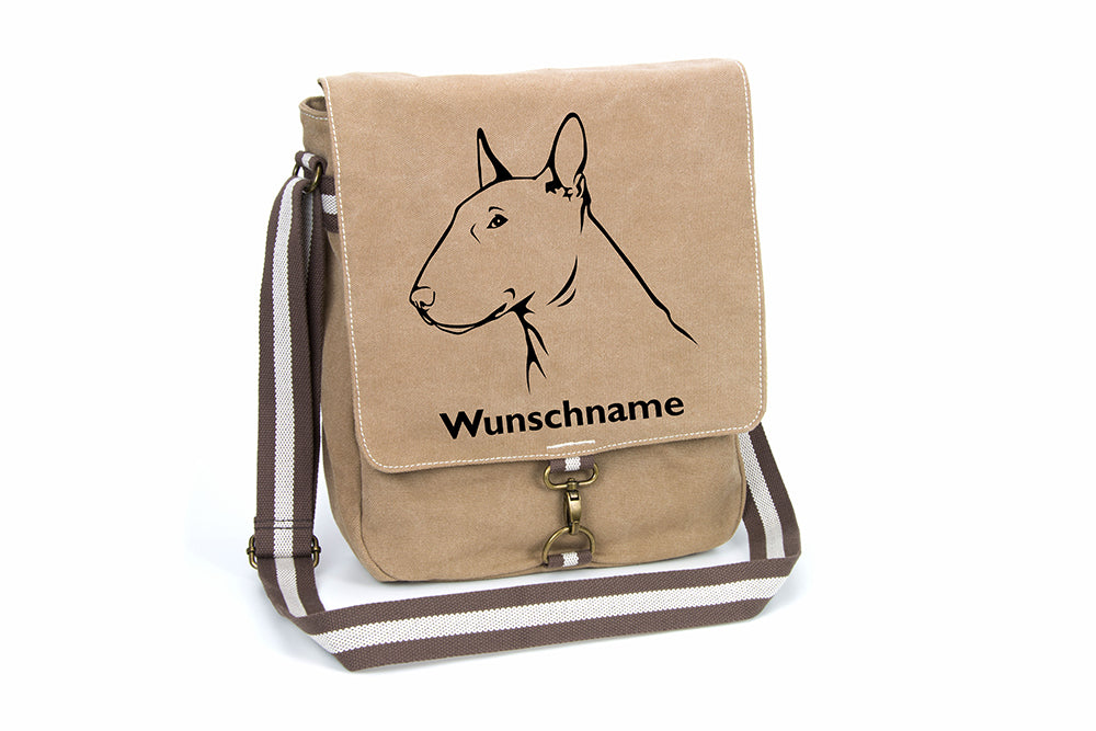 Bullterrier Canvas Schultertasche Tasche mit Hundemotiv und Namen