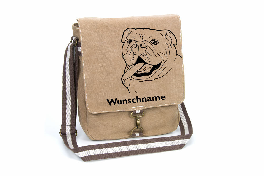 Bulldogge 2 Canvas Schultertasche Tasche mit Hundemotiv und Namen