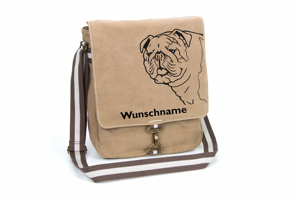 Bulldogge Canvas Schultertasche Tasche mit Hundemotiv und Namen